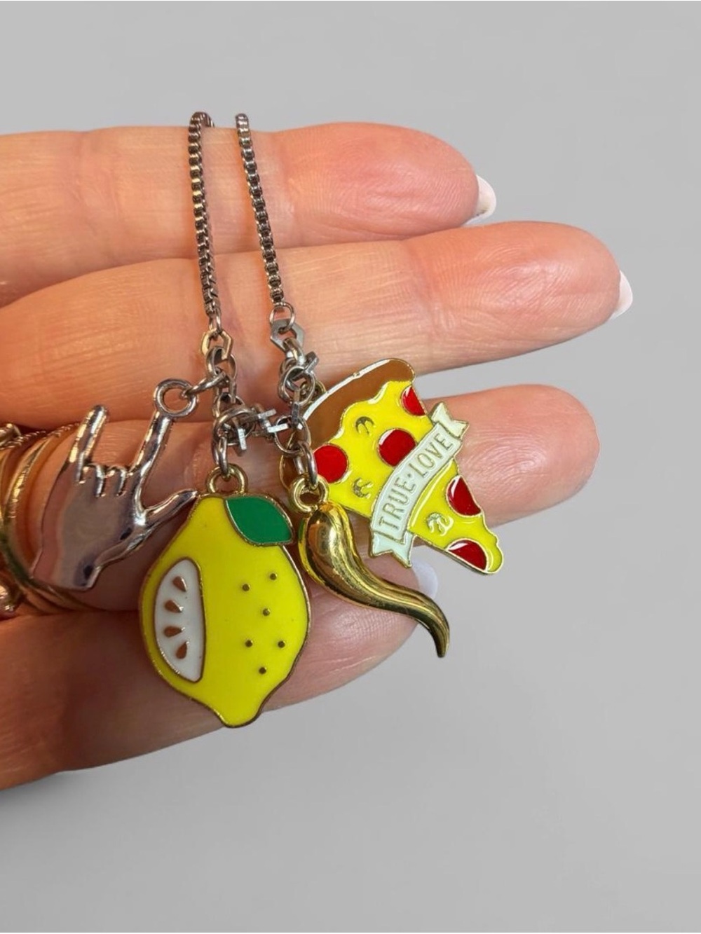 NWT-Amazon Yellow Lemon & Pizza Enamel Bracelet Charms